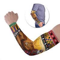 Kenya Safari Christmas Arm Sleeves Black Santa Riding Lion - Heri ya Krismasi - Wonder Print Shop