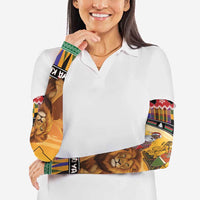 Kenya Safari Christmas Arm Sleeves Black Santa Riding Lion - Heri ya Krismasi - Wonder Print Shop