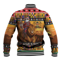Kenya Safari Christmas Baseball Jacket Black Santa Riding Lion - Heri ya Krismasi - Wonder Print Shop