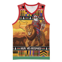 Kenya Safari Christmas Basketball Jersey Black Santa Riding Lion - Heri ya Krismasi - Wonder Print Shop