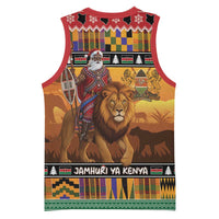 Kenya Safari Christmas Basketball Jersey Black Santa Riding Lion - Heri ya Krismasi - Wonder Print Shop