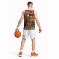 Kenya Safari Christmas Basketball Jersey Black Santa Riding Lion - Heri ya Krismasi - Wonder Print Shop