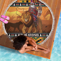 Kenya Safari Christmas Beach Blanket Black Santa Riding Lion - Heri ya Krismasi - Wonder Print Shop