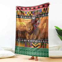 Kenya Safari Christmas Blanket Black Santa Riding Lion - Heri ya Krismasi - Wonder Print Shop