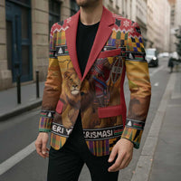 Kenya Safari Christmas Blazer Black Santa Riding Lion - Heri ya Krismasi - Wonder Print Shop