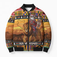 Kenya Safari Christmas Bomber Puffer Jacket Black Santa Riding Lion - Heri ya Krismasi - Wonder Print Shop