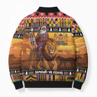 Kenya Safari Christmas Bomber Puffer Jacket Black Santa Riding Lion - Heri ya Krismasi - Wonder Print Shop