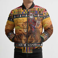 Kenya Safari Christmas Bomber Puffer Jacket Black Santa Riding Lion - Heri ya Krismasi - Wonder Print Shop