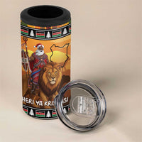 Kenya Safari Christmas 4 in 1 Can Cooler Tumbler Black Santa Riding Lion - Heri ya Krismasi - Wonder Print Shop