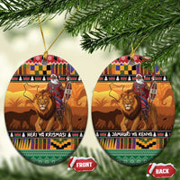 Kenya Safari Christmas Ceramic Ornament Black Santa Riding Lion - Heri ya Krismasi - Wonder Print Shop