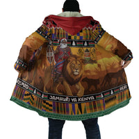 Kenya Safari Christmas Cloak Black Santa Riding Lion - Heri ya Krismasi - Wonder Print Shop