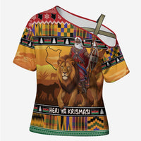 Kenya Safari Christmas Cross Shoulder Shirt Black Santa Riding Lion - Heri ya Krismasi - Wonder Print Shop