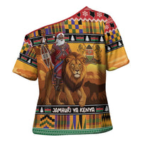 Kenya Safari Christmas Cross Shoulder Shirt Black Santa Riding Lion - Heri ya Krismasi - Wonder Print Shop