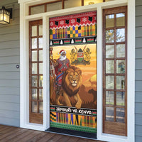 Kenya Safari Christmas Door Cover Black Santa Riding Lion - Heri ya Krismasi - Wonder Print Shop