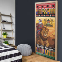 Kenya Safari Christmas Door Cover Black Santa Riding Lion - Heri ya Krismasi - Wonder Print Shop