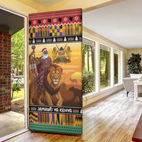 Kenya Safari Christmas Door Cover Black Santa Riding Lion - Heri ya Krismasi - Wonder Print Shop