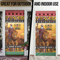 Kenya Safari Christmas Door Cover Black Santa Riding Lion - Heri ya Krismasi - Wonder Print Shop