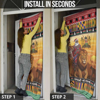 Kenya Safari Christmas Door Cover Black Santa Riding Lion - Heri ya Krismasi - Wonder Print Shop