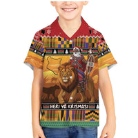 Kenya Safari Christmas Family Matching Mermaid Dress and Hawaiian Shirt Black Santa Riding Lion - Heri ya Krismasi - Wonder Print Shop