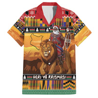 Kenya Safari Christmas Family Matching Off The Shoulder Long Sleeve Dress and Hawaiian Shirt Black Santa Riding Lion - Heri ya Krismasi - Wonder Print Shop