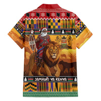 Kenya Safari Christmas Family Matching Off The Shoulder Long Sleeve Dress and Hawaiian Shirt Black Santa Riding Lion - Heri ya Krismasi - Wonder Print Shop