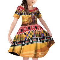 Kenya Safari Christmas Family Matching Off Shoulder Short Dress and Hawaiian Shirt Black Santa Riding Lion - Heri ya Krismasi - Wonder Print Shop