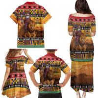 Kenya Safari Christmas Family Matching Puletasi and Hawaiian Shirt Black Santa Riding Lion - Heri ya Krismasi - Wonder Print Shop