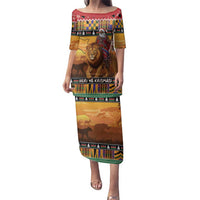 Kenya Safari Christmas Family Matching Puletasi and Hawaiian Shirt Black Santa Riding Lion - Heri ya Krismasi - Wonder Print Shop