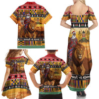 Kenya Safari Christmas Family Matching Summer Maxi Dress and Hawaiian Shirt Black Santa Riding Lion - Heri ya Krismasi - Wonder Print Shop