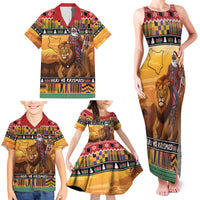 Kenya Safari Christmas Family Matching Tank Maxi Dress and Hawaiian Shirt Black Santa Riding Lion - Heri ya Krismasi - Wonder Print Shop