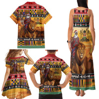 Kenya Safari Christmas Family Matching Tank Maxi Dress and Hawaiian Shirt Black Santa Riding Lion - Heri ya Krismasi - Wonder Print Shop