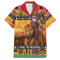 Kenya Safari Christmas Family Matching Tank Maxi Dress and Hawaiian Shirt Black Santa Riding Lion - Heri ya Krismasi - Wonder Print Shop