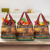 Kenya Safari Christmas Grocery Bag Black Santa Riding Lion - Heri ya Krismasi - Wonder Print Shop