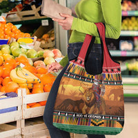 Kenya Safari Christmas Grocery Bag Black Santa Riding Lion - Heri ya Krismasi - Wonder Print Shop