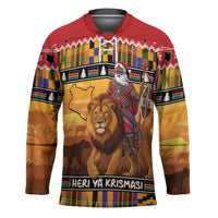 Kenya Safari Christmas Hockey Jersey Black Santa Riding Lion - Heri ya Krismasi - Wonder Print Shop