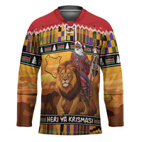 Kenya Safari Christmas Hockey Jersey Black Santa Riding Lion - Heri ya Krismasi - Wonder Print Shop