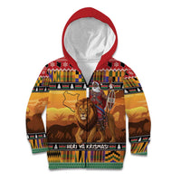 Kenya Safari Christmas Kid Hoodie Black Santa Riding Lion - Heri ya Krismasi - Wonder Print Shop