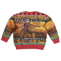Kenya Safari Christmas Kid Ugly Christmas Sweater Black Santa Riding Lion - Heri ya Krismasi - Wonder Print Shop