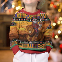 Kenya Safari Christmas Kid Ugly Christmas Sweater Black Santa Riding Lion - Heri ya Krismasi - Wonder Print Shop