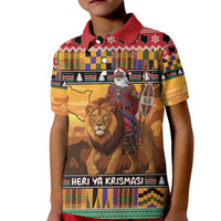 Kenya Safari Christmas Kid Polo Shirt Black Santa Riding Lion - Heri ya Krismasi - Wonder Print Shop