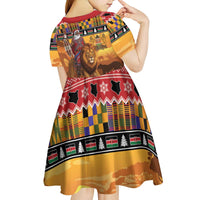 Kenya Safari Christmas Kid Short Sleeve Dress Black Santa Riding Lion - Heri ya Krismasi - Wonder Print Shop