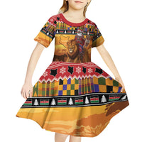Kenya Safari Christmas Kid Short Sleeve Dress Black Santa Riding Lion - Heri ya Krismasi - Wonder Print Shop