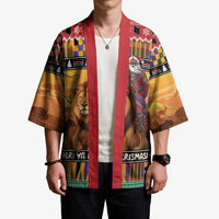 Kenya Safari Christmas Kimono Black Santa Riding Lion - Heri ya Krismasi - Wonder Print Shop