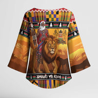 Kenya Safari Christmas Kimono Sleeve Blouse Black Santa Riding Lion - Heri ya Krismasi - Wonder Print Shop