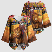 Kenya Safari Christmas Kimono Sleeve Blouse Black Santa Riding Lion - Heri ya Krismasi - Wonder Print Shop