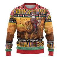 Kenya Safari Christmas Ugly Christmas Sweater Black Santa Riding Lion - Heri ya Krismasi - Wonder Print Shop