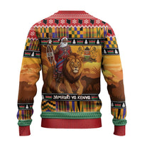 Kenya Safari Christmas Ugly Christmas Sweater Black Santa Riding Lion - Heri ya Krismasi - Wonder Print Shop