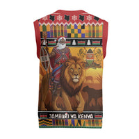 Kenya Safari Christmas Knitted V-Neck Vest Black Santa Riding Lion - Heri ya Krismasi - Wonder Print Shop