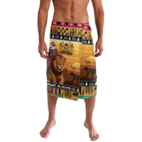 Kenya Safari Christmas Lavalava Black Santa Riding Lion - Heri ya Krismasi - Wonder Print Shop