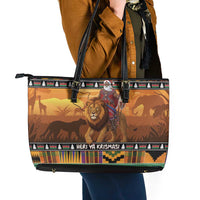 Kenya Safari Christmas Leather Tote Bag Black Santa Riding Lion - Heri ya Krismasi - Wonder Print Shop